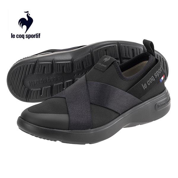 ルコック スポルティフ レディースウェッジ LA ローヌ DBSP ブラック/ブラック sportif-LA-RHONE DBSP QL3WJC56BB スリッポン ヒールアップ 厚底