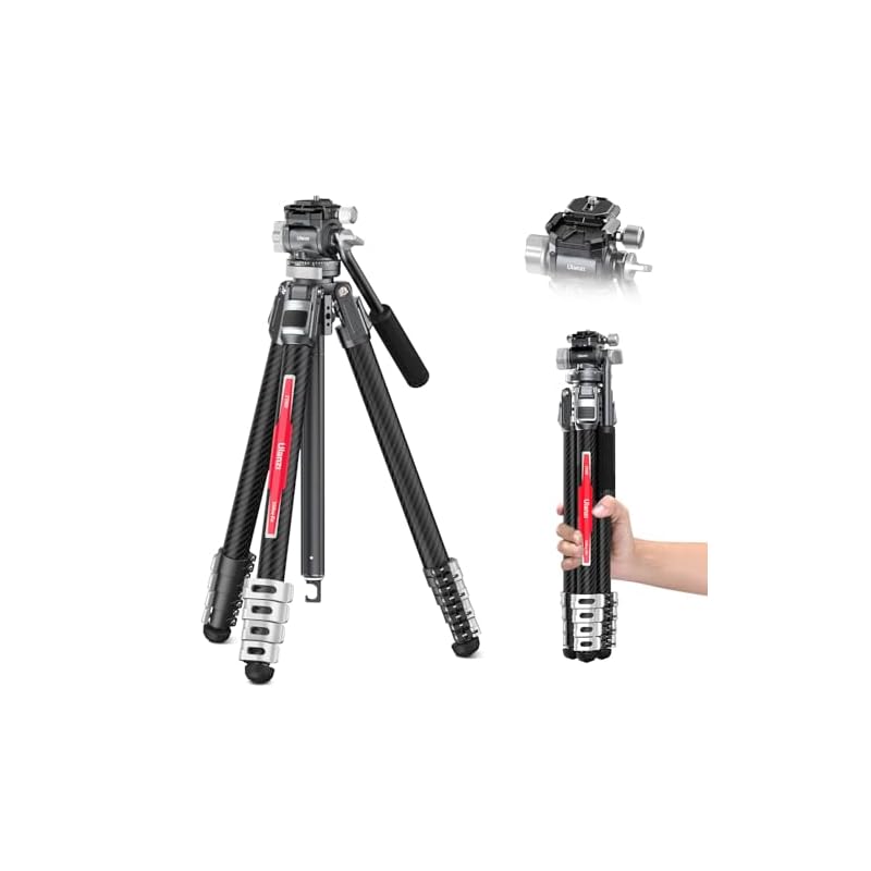 Ulanzi VideoGo カーボン三脚 カメラ三脚 ビデオ雲台 5段階伸縮 軽量 トラベル三脚 アルカスイス対応 耐荷重20kg パノラマ撮影可能 ドライバーセット付 スマホ三脚 持ち運び便利 収