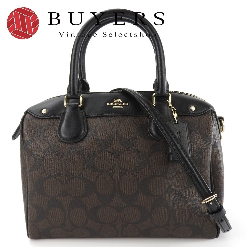 中古 ハンドバッグ ミニベネットサッチェル F58312 シグネチャー レザー PVC ブラウン ブラック ゴールド金具 2WAY ショルダー レディース 女性