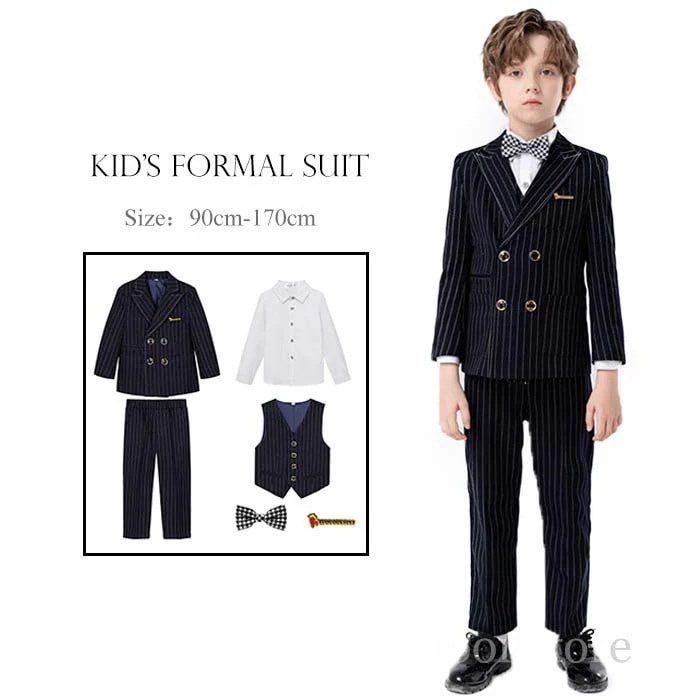 キッズ スーツ 男の子 フォーマル スーツ 6点セット 子供スーツ ピアノ 発表会 結婚式 キッズスーツ フォーマル 子供服 ストライプ柄 ジュニア スーツ 男子 男児