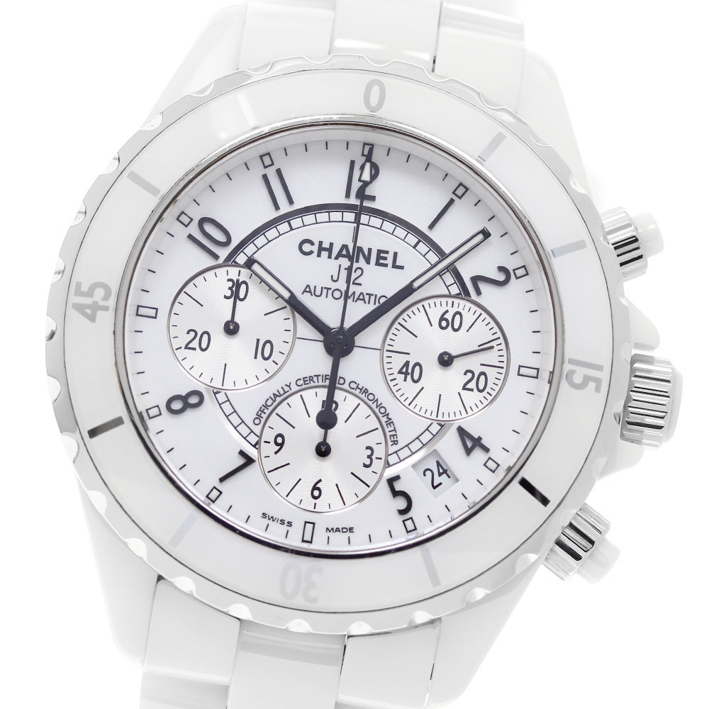 シャネル CHANEL H1007 J12 白セラミック デイト クロノグラフ 自動巻き メンズ _958622【中古】