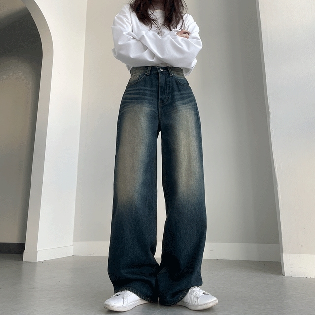 ディープスパイダー ワイド ウォッシング デニム パンツ