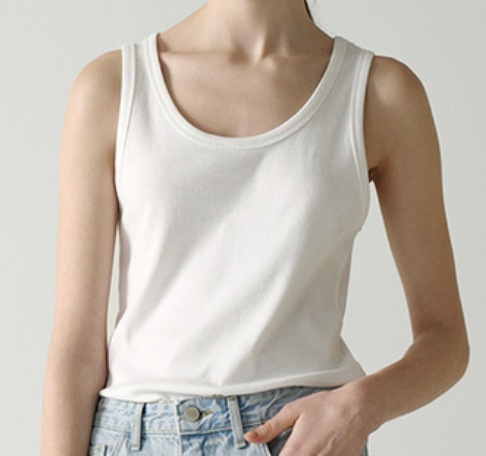 ファサードパターン U-neck cotton sleeveless White