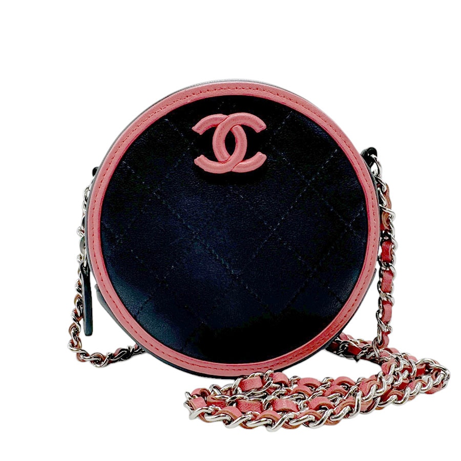 シャネル CHANEL ショルダーバッグ レザー ネイビー×ピンク レディース n0670