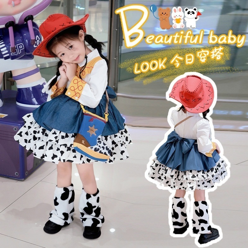 女の子ファッションフォーマルセットドレス~ 150cm女の子トレッシースカートキッズパフィースカートロリータプリンセスドレスおもちゃ物語ウッディデニムCOSコスチューム クリスマス90