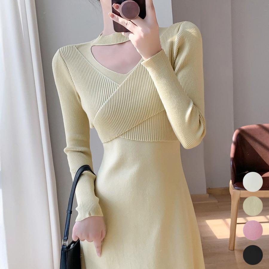 クロス ニットワンピース レディース長袖 4,980円