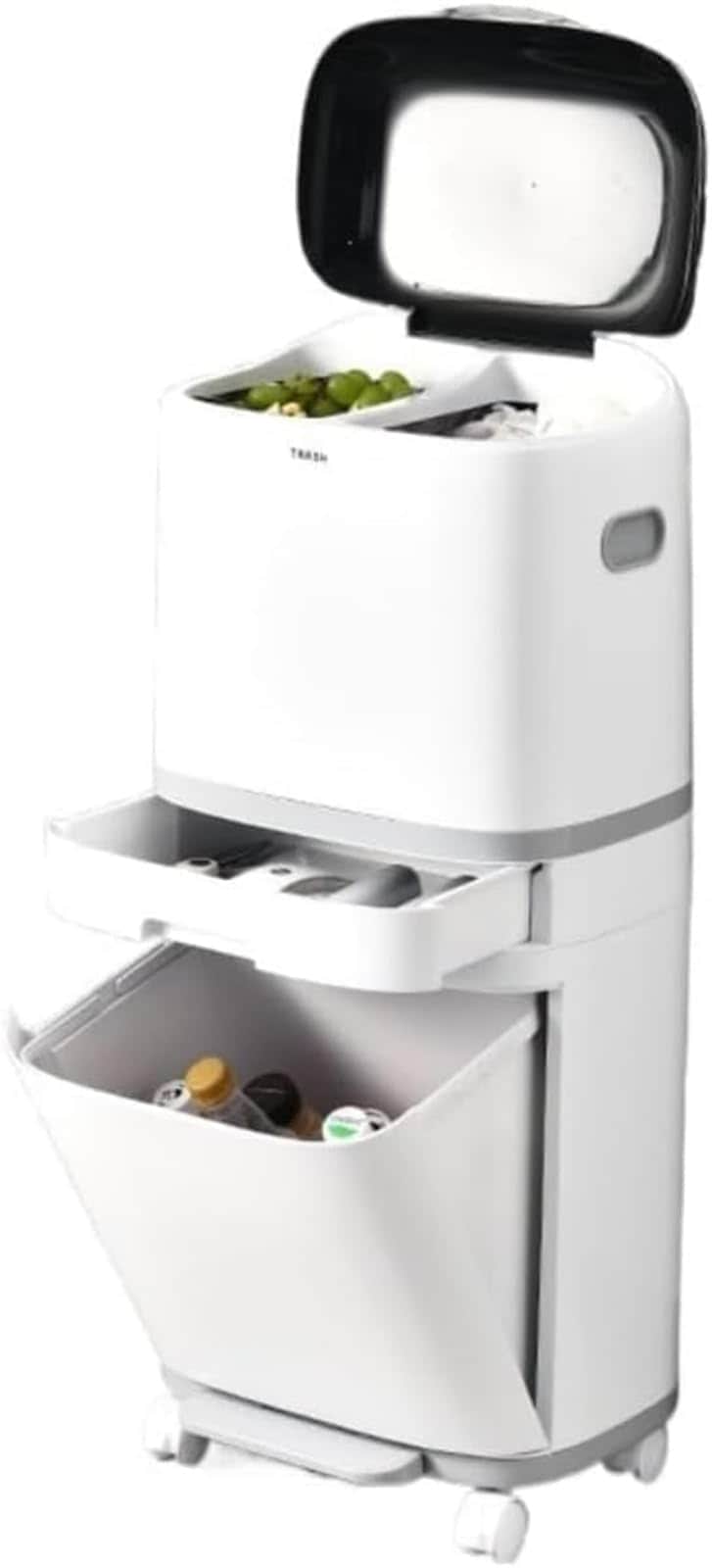 ゴミ箱 42Ｌ大容量 分別ゴミ箱 垃圾桶 2段 蓋付きごみ箱 分別ワゴン ごみばこ ダストボックス スリム キャスター付き キッチン 生ゴミ 縦型 塵箱 ペダル式 かがむ必要はありません 両開き 密閉