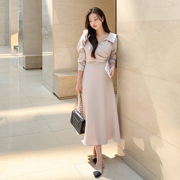 2丈タイプカシュクールビッグカラーワンピース op15835