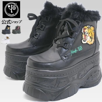 【公式SHOP特典キズ補修液付】 ヨースケ 厚底スニーカー レディース ハイカット ワッペン 歩きやすい 11.5cm 厚底フラット