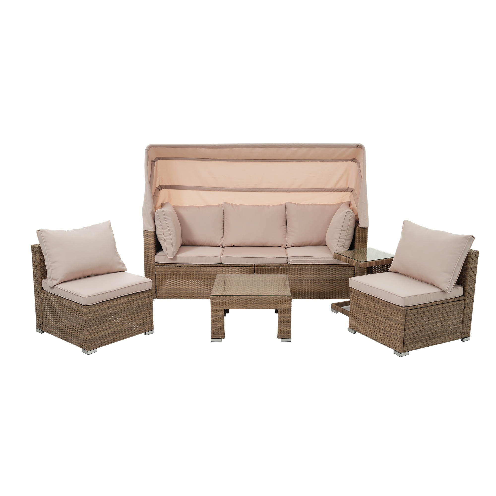 【元SKU：WF301002】パラソル付き ガーデンファニチャー 5点 ガーデン テーブル チェアー ラタン調 テーブル 家具 樹脂 楽組 ホテル カフェ ベランダ テラス 高級 テラス ソファ ガ3 36,550円