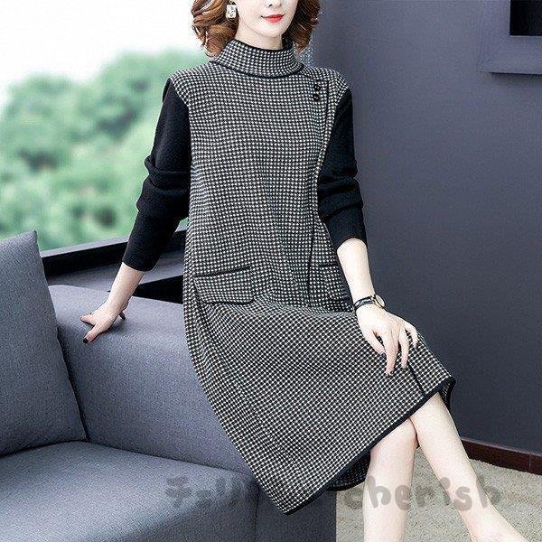 ニットワンピース レディース 40代 ロング コーデ 秋冬 長袖 カットソー ニットセーター ワンピ