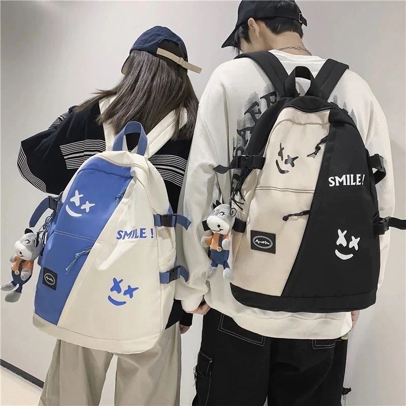 バックパックカジュアルリュック韓国カップル大容量バックリュック 学生バッグアンチ汚いです 多機能旅行 パック学生キャラクターカジュアルバッグチェック通学カバン男女兼用軽量