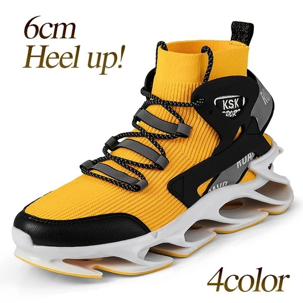 スニーカー メンズ 新作 クッションインソール メッシュ ソックスシューズ 靴下 レースアップ 通気性 スポーツシューズ 身長6cmUP
