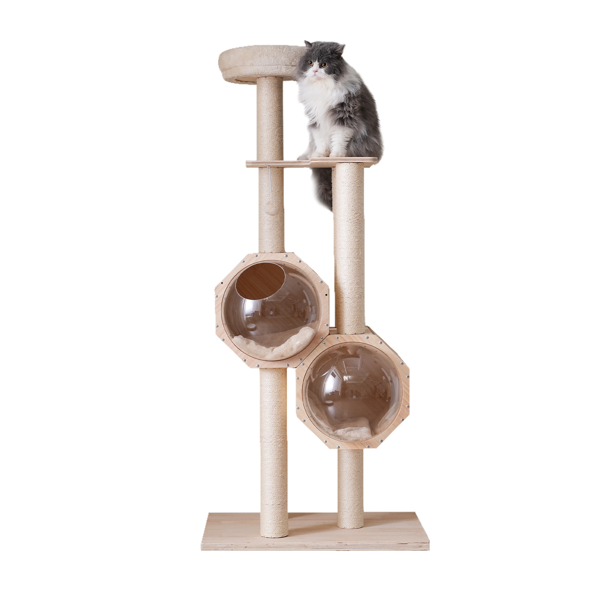 キャットタワー ネコタワー 猫タワー 多頭飼い 高さ152cm 据え置き型 ネコ タワー おしゃれ タワー 大型 可愛い 隠れ家 ポンポンおもちゃ 付き 大型猫 子猫