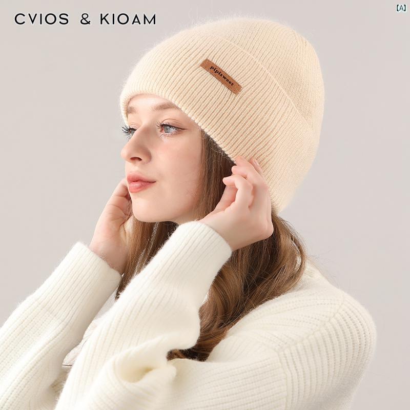 ユニセックス　ファッション　ファッション小物　冬　ウィンター CviosKioam ラビットファー ニット 帽子 レディース 冬 大きい 頭囲 暖かい 厚手 小柄 ウール 顔 見せて