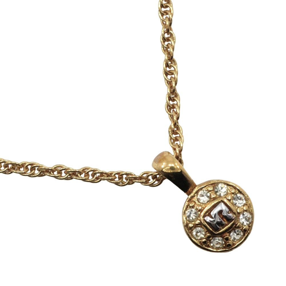 NRロゴ ネックレス 金メッキ ラインストーン 約5.2g レディース 中古品