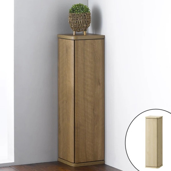 玄関収納 コーナー収納 エルフォルム 両開き 幅19cm 玄関 収納ラック スリム 収納 収納棚 扉付き 薄型 洗面所 コンパクト トイレ コーナーラック 木製 コーナー 棚 シンプル