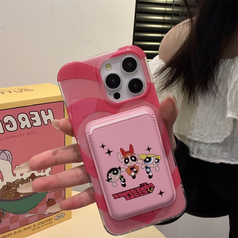 日本と韓国のニッチな性格のかわいい漫画の女の子の愛磁気パワーパフ ガール カード ホルダー Apple 15promax 携帯電話ケースに適しています二重層 Iphone14 オールインクルーシブ落下