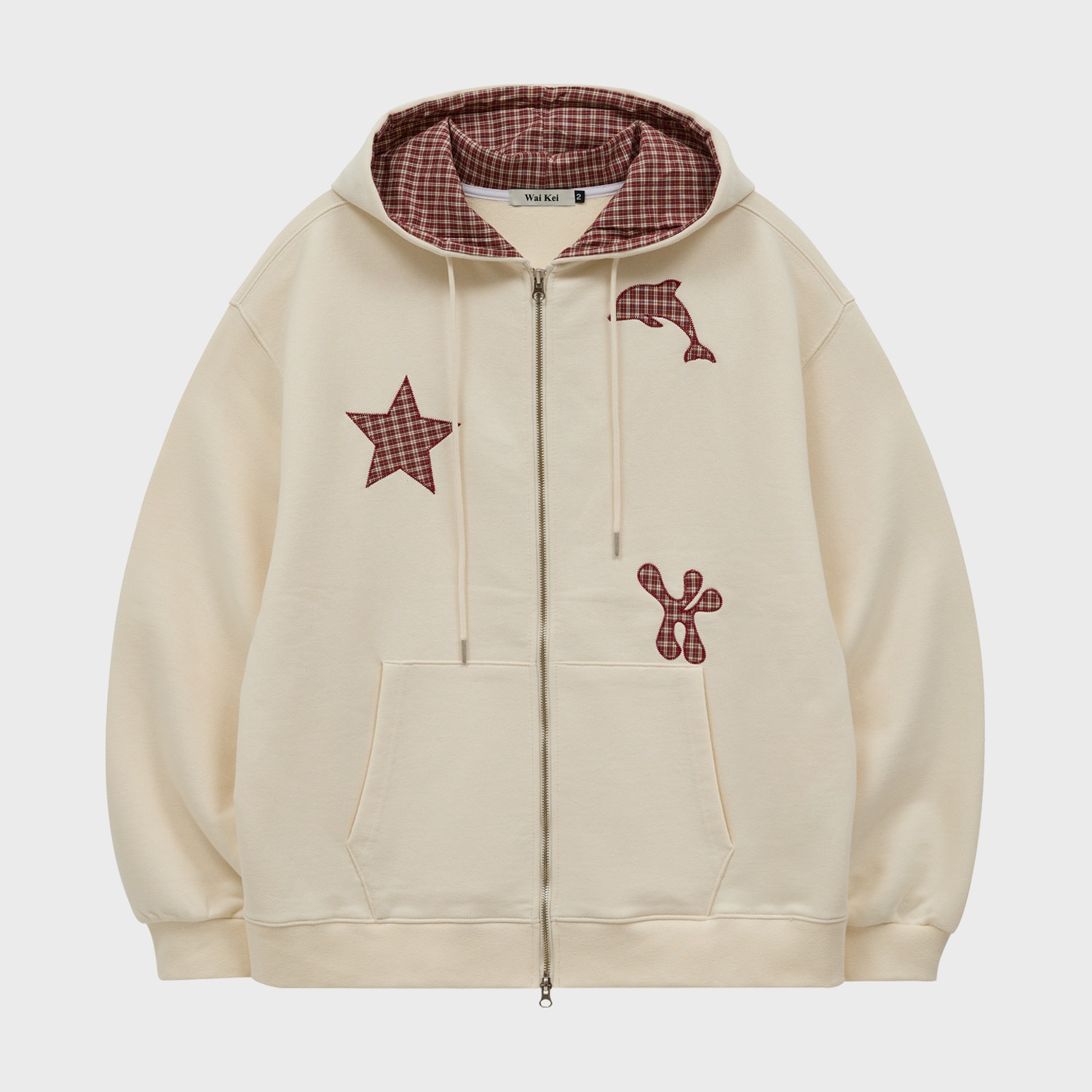 Star Dolphin Check Applique Hood Zip Up IVORY