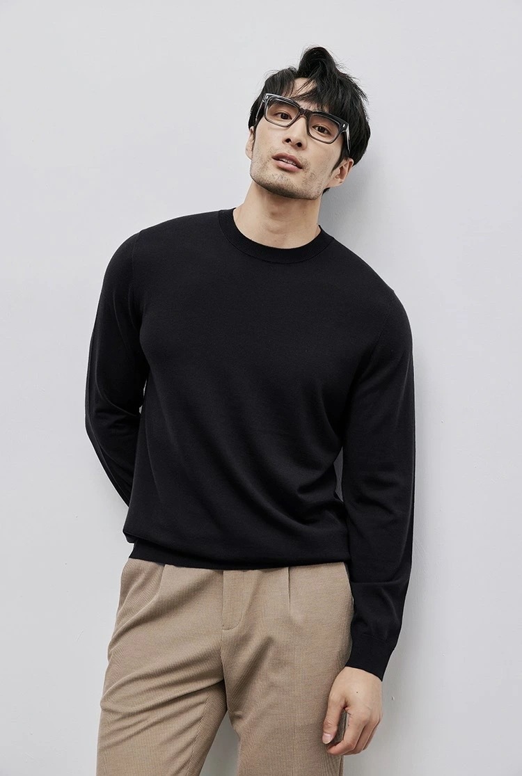 高級 ウール セーター メンズ クルーネック 秋冬 ニット トップス 天然シルク 保温 通気性 柔らかい カジュアル ビジネス 防寒 ブラック ダークグレー ダークグリーン M L XL 2XL 3X