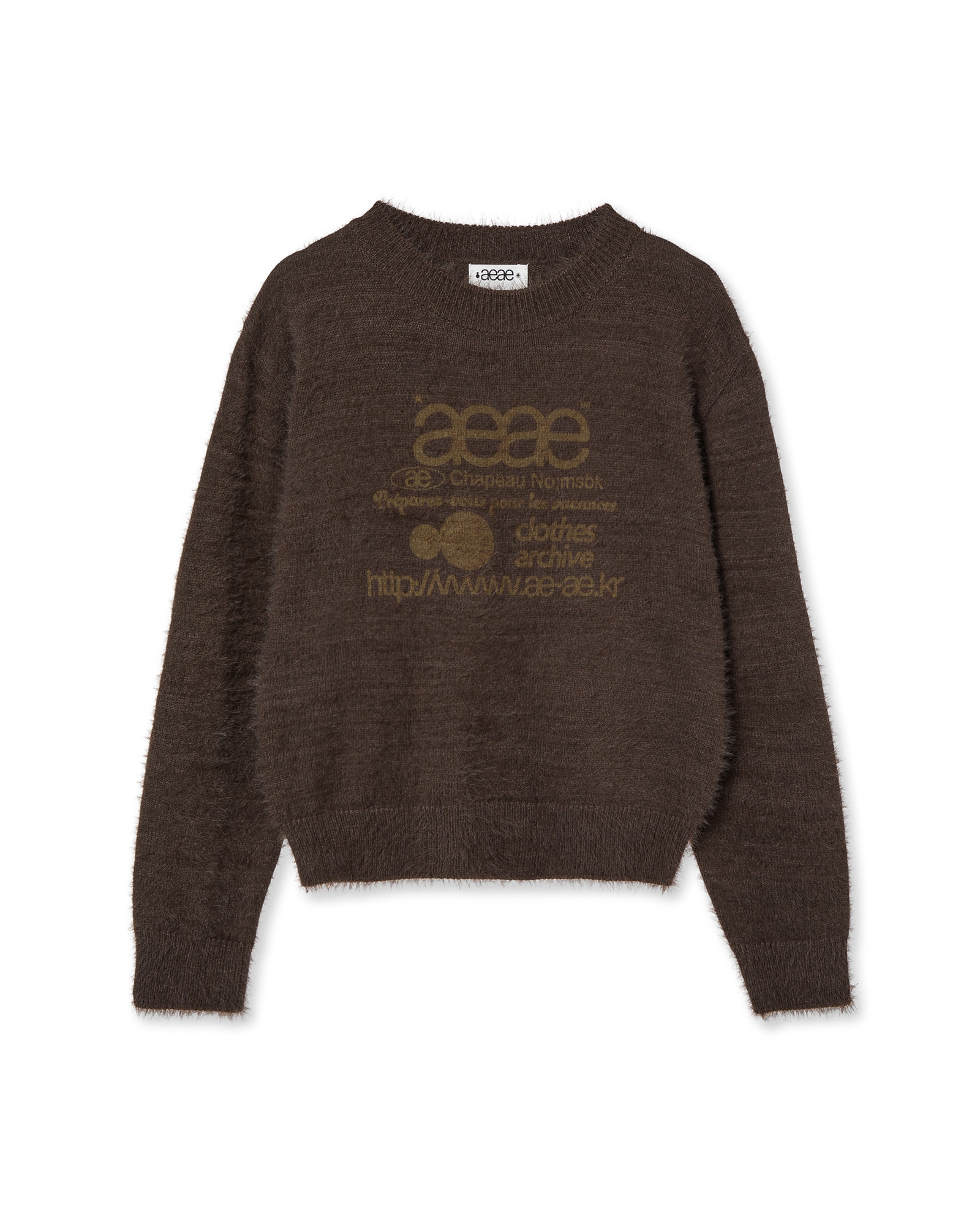 【aeae】 WEB LOGO CROP HAIRY KNIT : BROWN