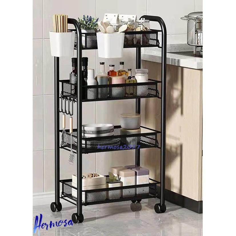 今日のイベント 新商品20%オフ キッチンワゴン キャスター付き 隙間収納 バスケットキッチン収納カート カラー4 移動式 組立簡単 キャスターラック 収納ラック 細い棚3枚購入で200円OFF