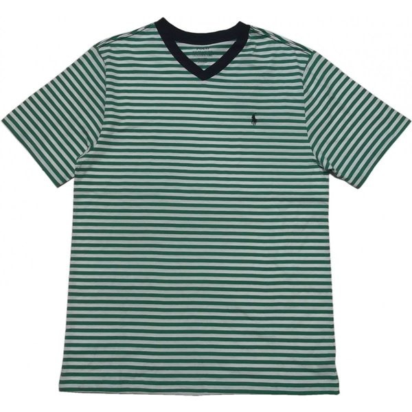 ボーイズサイズ 半袖 Vネック ボーダー Tシャツ グリーン boys PR2-1174