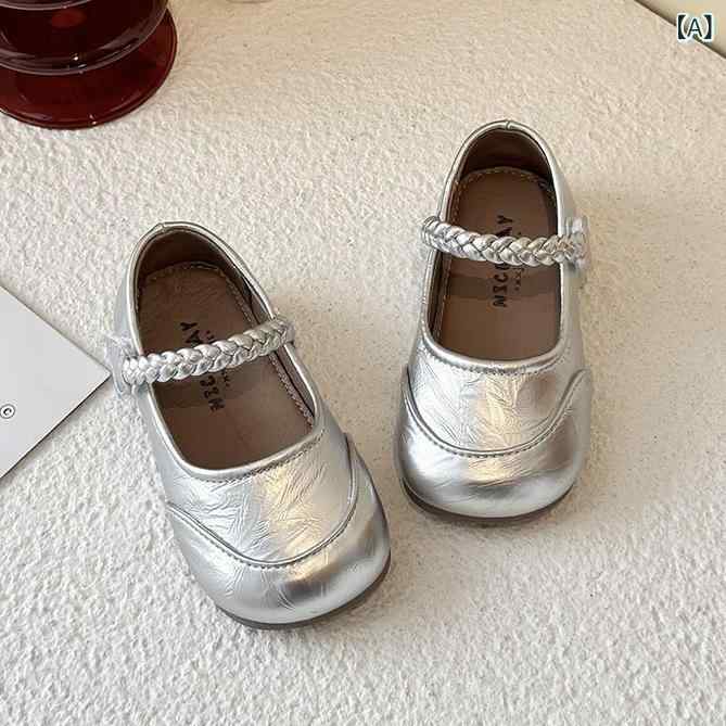 メアリージェーンシューズ 女の子 プリンセス キッズ シルバー ベージュ ワインレッド 合成皮革 通気性 ローカット 面ファスナー ステッチ 手描き 春秋 おしゃれ かわいい ステージ 普段使い