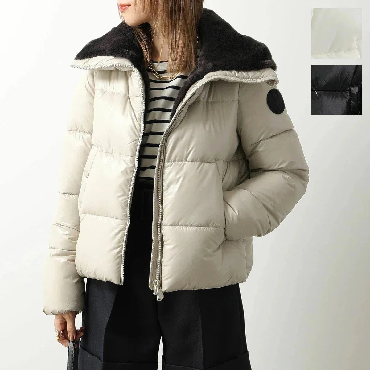 SAVE THE DUCK セイブザダック エコダウン MOMA モマ D30974W LUCK19 レディース ナイロン エコファー スタンドネック ロゴパッ