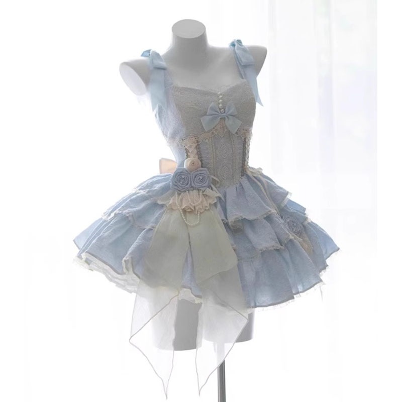 コスプレドレスロリータスカートワンピースブルーロリータバレエスリーピースドッグショートロリータjskドレスバースデードレス