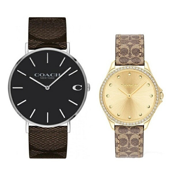 【ペア収納BOXつき】当店限定セット！コーチ ペアウォッチ 腕時計 手表 レザー 革ベルト 黒系 茶系 シグネチャー 大人 恋人 1460215614503218 誕生日プレゼント ポイント消化