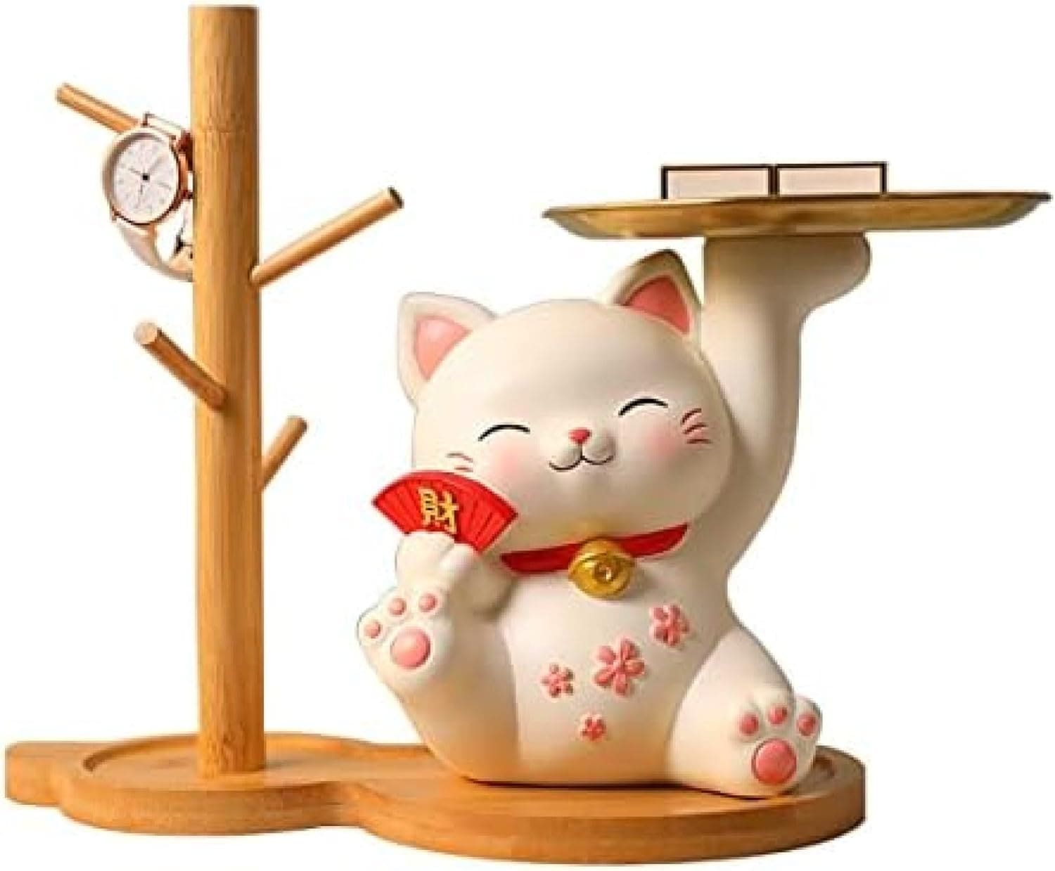 【20%OFFクーポン】猫の置物 玄関小物 インテリア飾り 招き猫 皿を捧げるネコ ねこ 猫ちゃん キー収納 金属 樹脂製品トレイ 鍵スタンド 小物収納 玄関収納 卓上置物 玄関 動物像 口紅スタンド 7,472円
