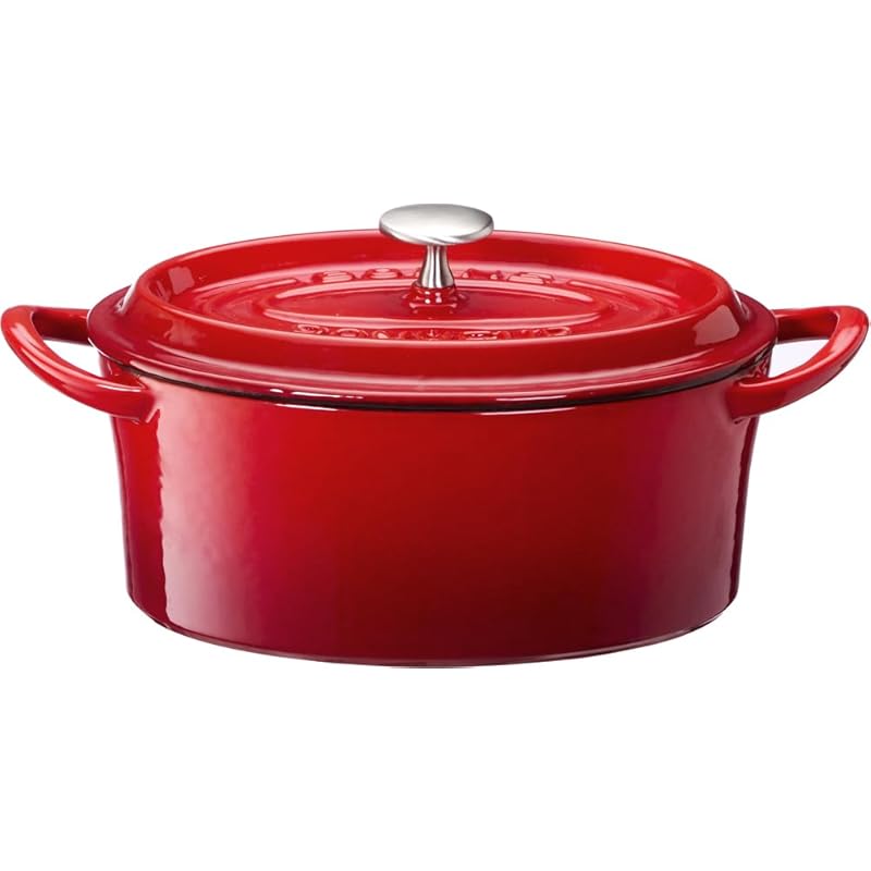 イシガキ 両手鍋 鉄鋳物 ボン・ボネール ココット ガス火 IH 兼用 レッド オーバル 17cm