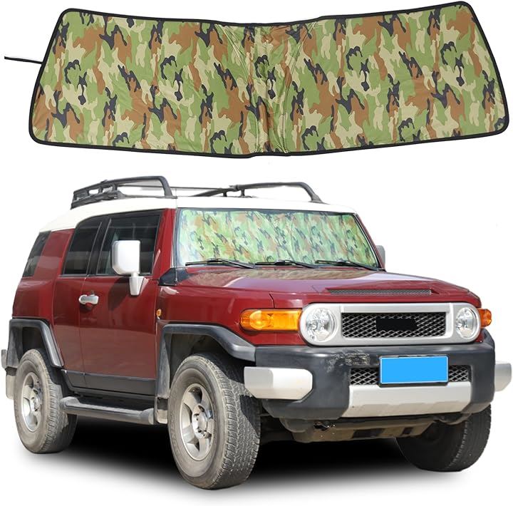 トヨタ FJ クルーザー 2007～2021年に対応 車用 サンシェード UVカット 日よけ フロントガラスサンシェード カーシェード 遮光断熱 夏(迷彩カラー/スチールワイヤー)
