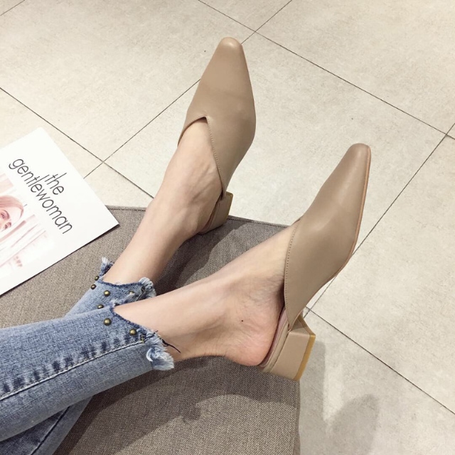 レディース パンプス ミュール サンダル スリッパ 3.5cmヒール ローヒール ポインテッドトゥ