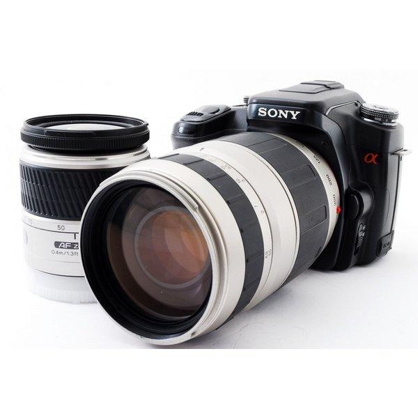 【中古】ソニー SONY α100 DSLR-A100 標準&望遠ダブルズームセット 美品 レンズフードストラップ付き