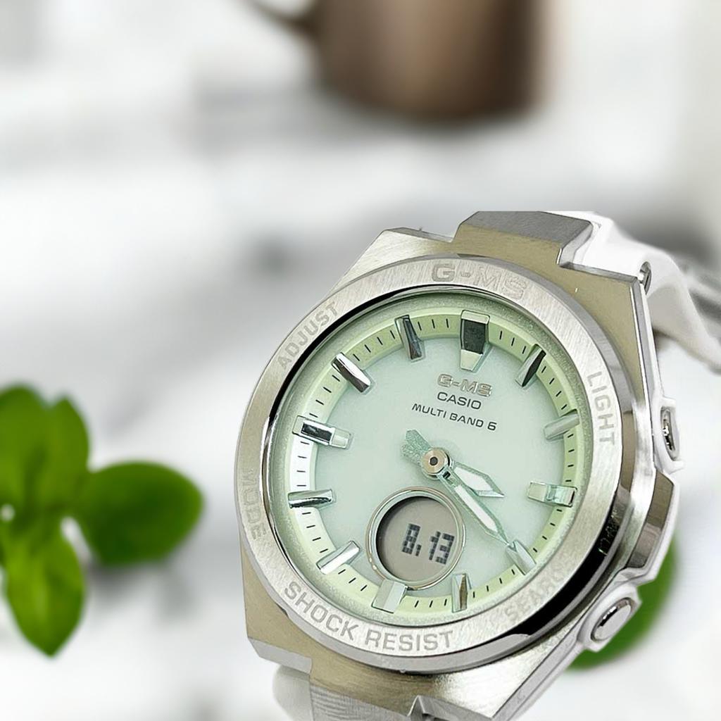 G-ms カシオ腕時計 BABY-G　ベビージー 国内正規品 G-MS 電波ソーラー MSG-W200FE-7AJF レディース ホワイト　淡いグリーン文字盤限