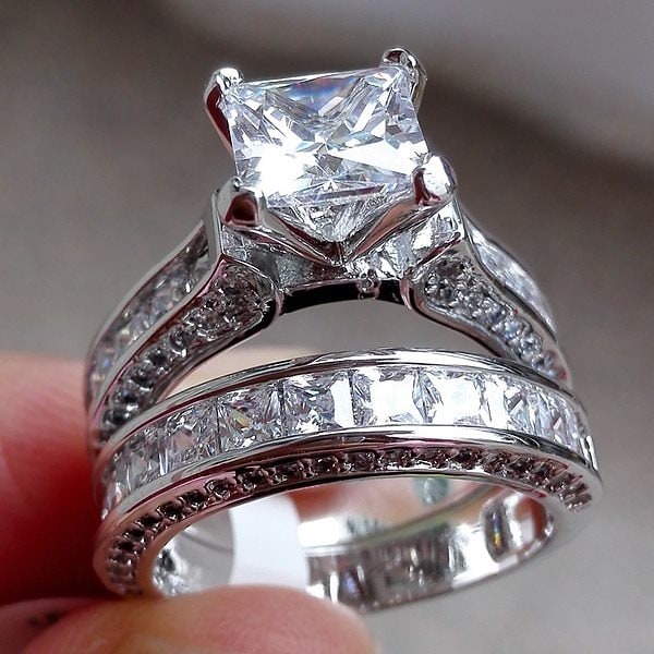 眩しいブランド925スターリングシルバージュエリー本物の天然宝石6.89CTホワイトサファイア結婚式の婚約指輪セット 別倉庫からの配送 最大62％オフ！