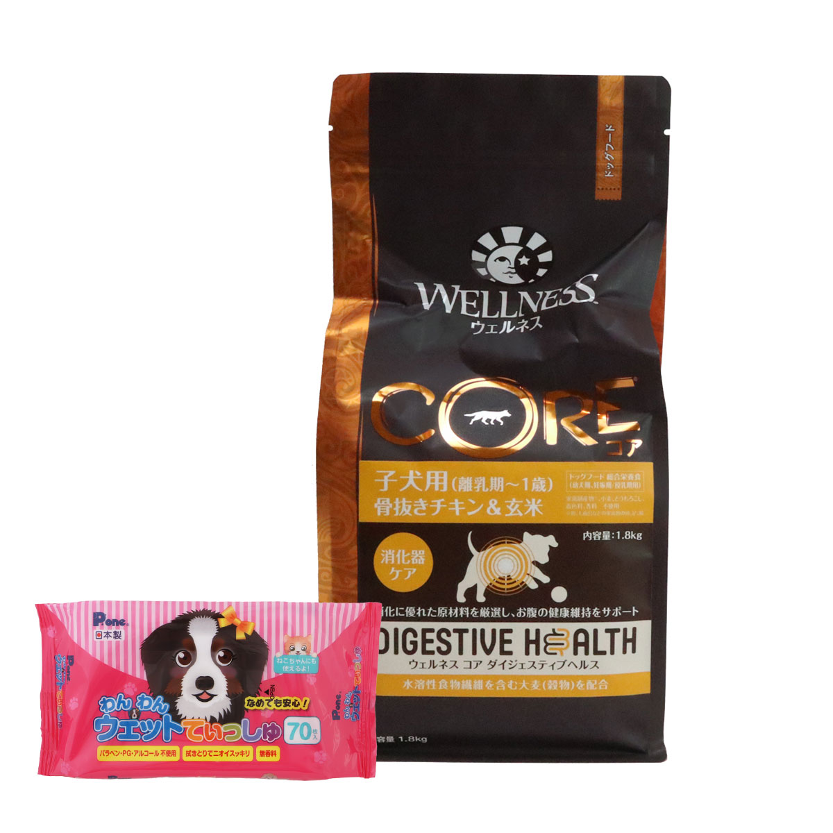 コア ダイジェスティブヘルス 子犬用 (離乳期～１歳)骨抜きチキン＆玄米 1.8kg【わんわんウエットてぃっしゅ1個付き】 4,534円