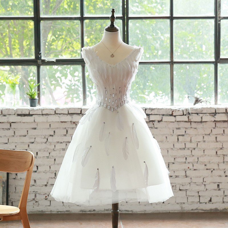 ウエディングミニドレス 白 格安 羽 結婚式 ワンピース 発表会 演奏会 披露宴 ミニドレス パーテ
