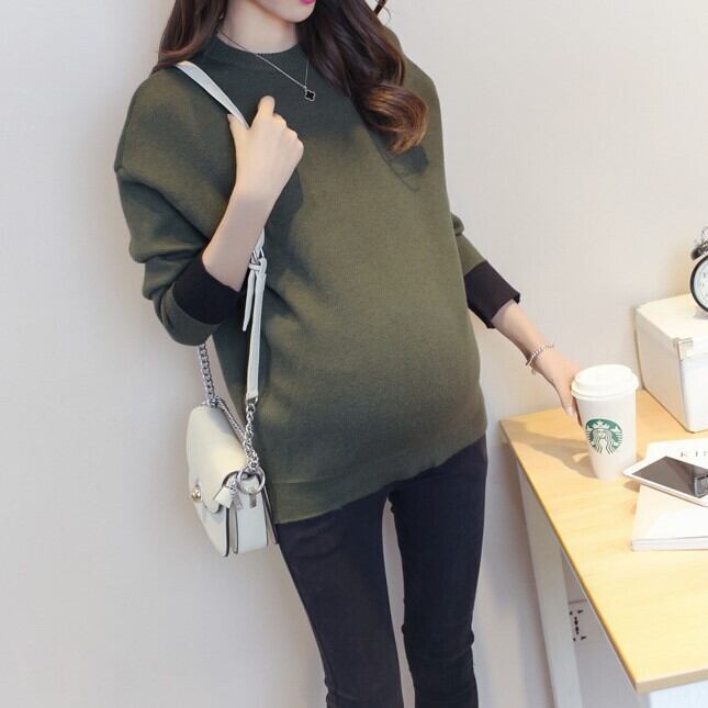 【送料無料】マタニティ トップス スウェット トレーナー 長袖 無地 バイカラー