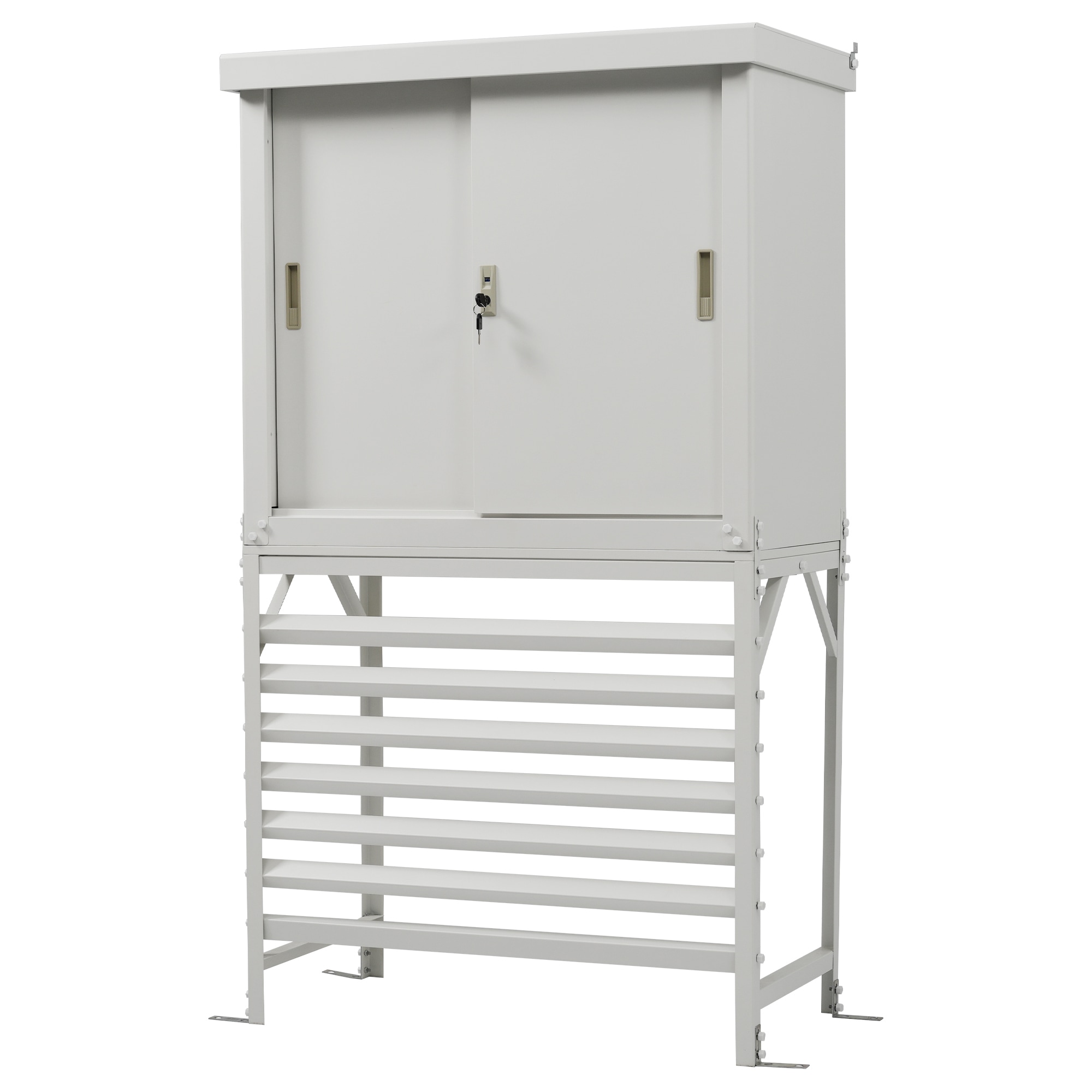 エアコン室外機カバー 収納庫 収納庫は分けて使える＆セットでも使用可能な2-in-1 防錆・防風・防盗に強い！ 鍵付き 日よけ 棚 収納 室外機カバー ワイド 目隠し ベランダ 庭 屋外 雪 除け お 37,305円