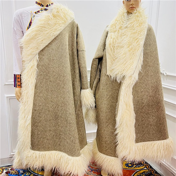 新品 　チベット 長袍　天然羊毛 チベットドレス　毛皮　民族 　衣装 　ウール　伝統 　豪華 　高級　レディース　チベット民族　手作り 　ハンドメイド 女性