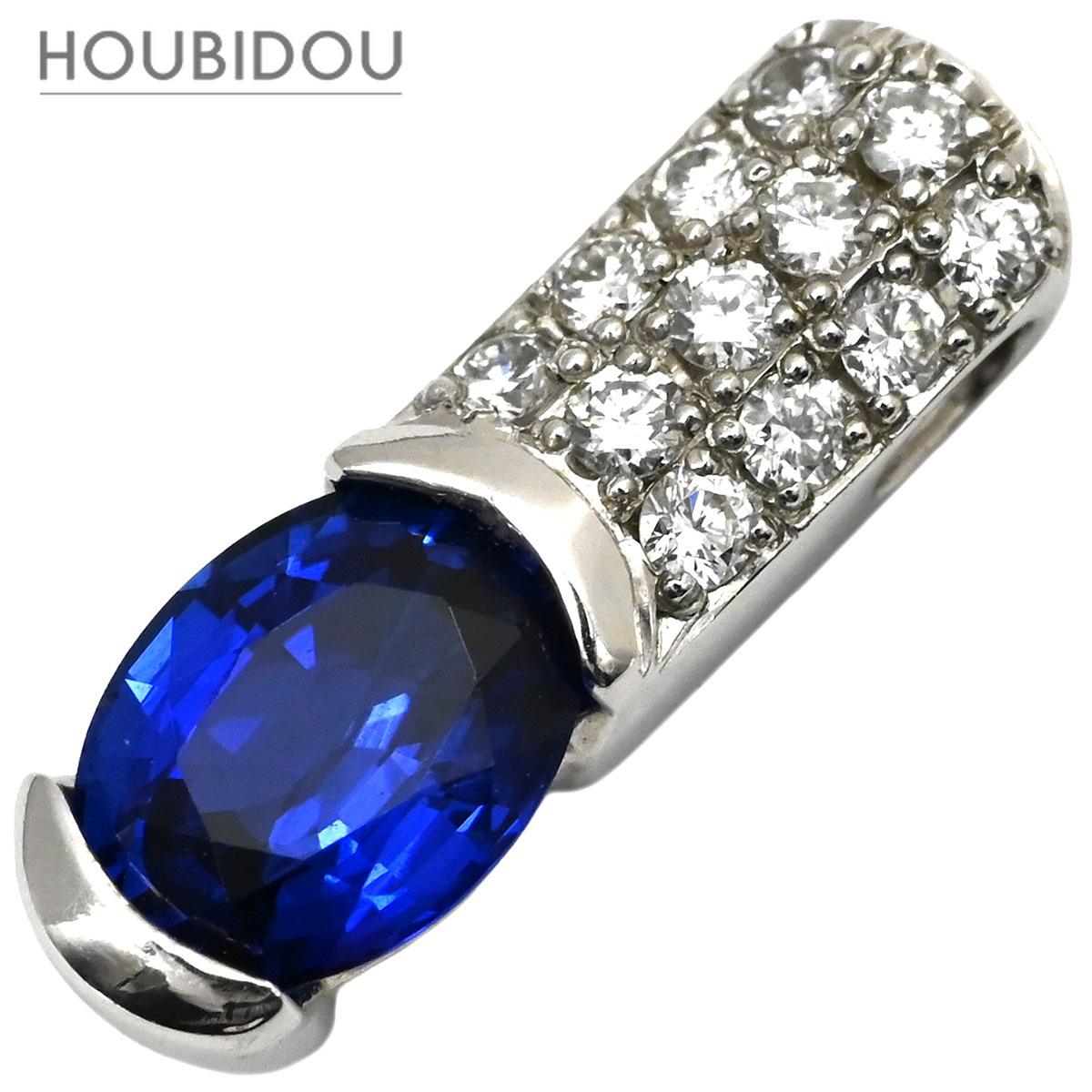 ペンダントトップ ブルーサファイア 0.85ct ダイヤモンド ブルー×プラチナシルバー 青 オーバルミックスカット プラチナ 【中古】