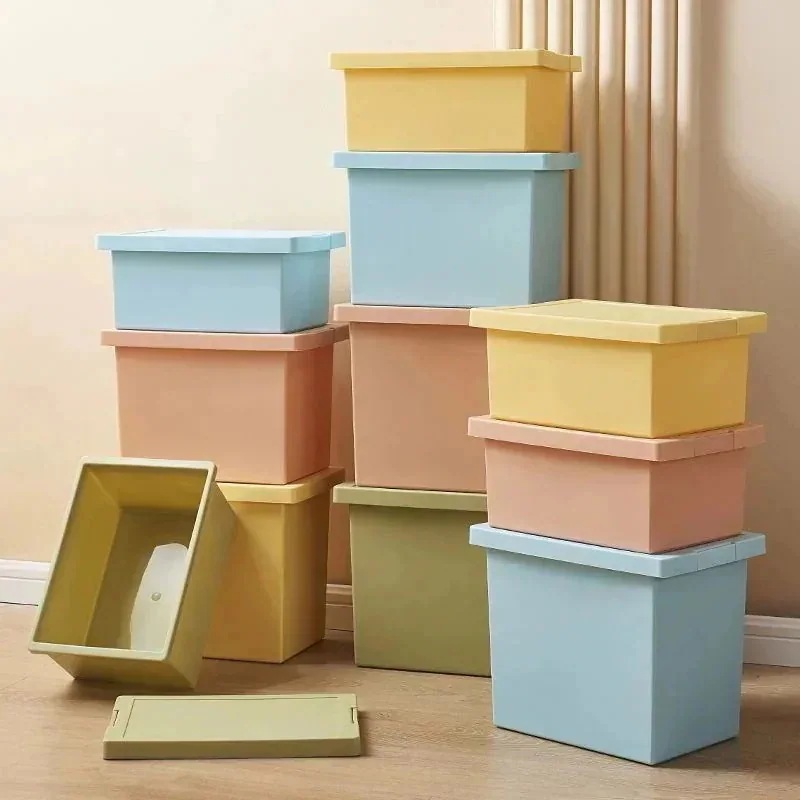 学生 宿舎 衣類 おやつ カラー プラスチック 収納 ボックス 家庭用 フタ付き 下着 スキンケア用品 収納ケース