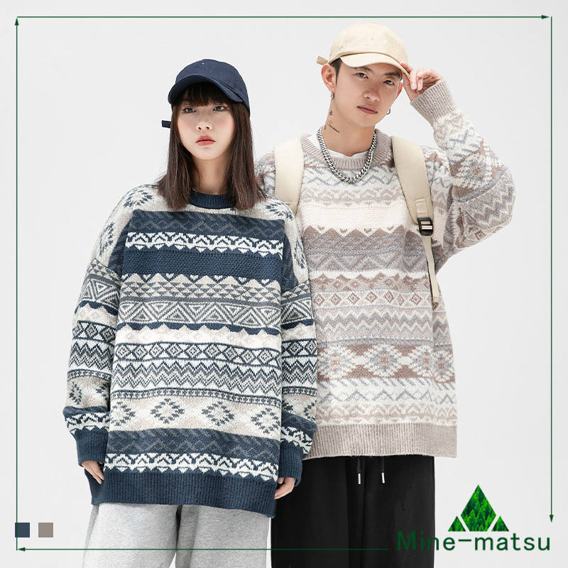 2023秋冬新作 トップス レトロ ニット ゆったり ペアルック ファッション 厚手
