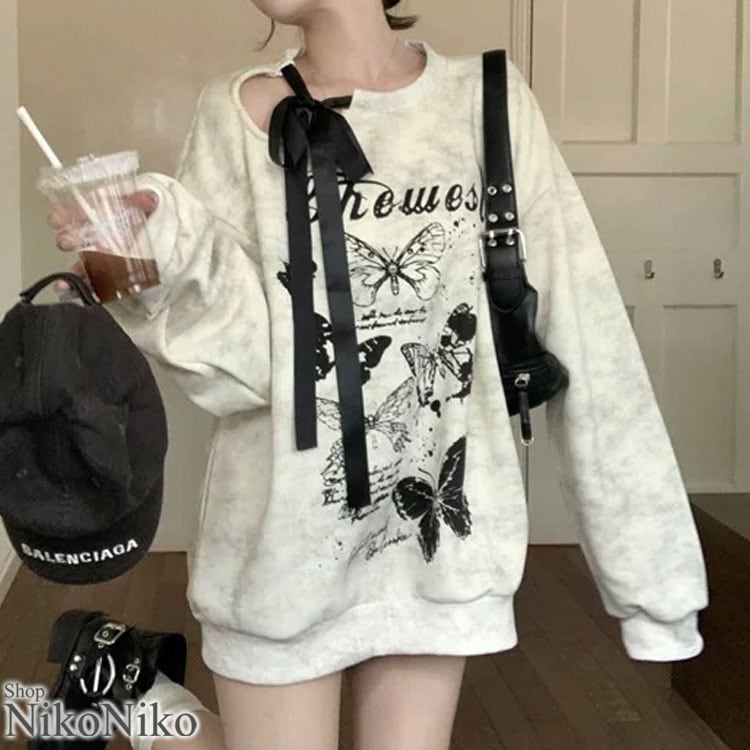 バタフライ カットアウトリボン タイダイ柄スウェット【即納】レディース 韓国 プチプラ おしゃれ 5,227円