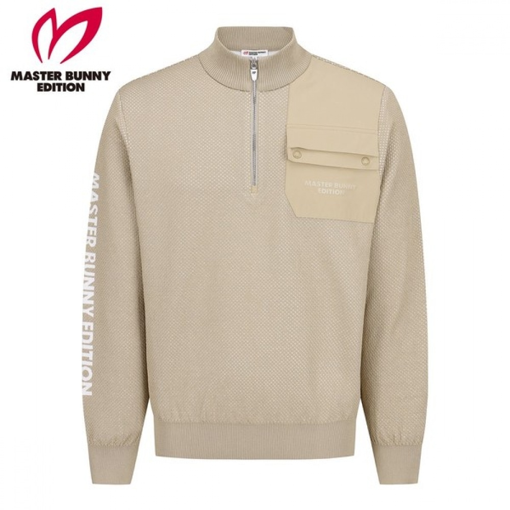 (マスターバニー) メンズウーブンポケットメッシュハーフジップアップニット