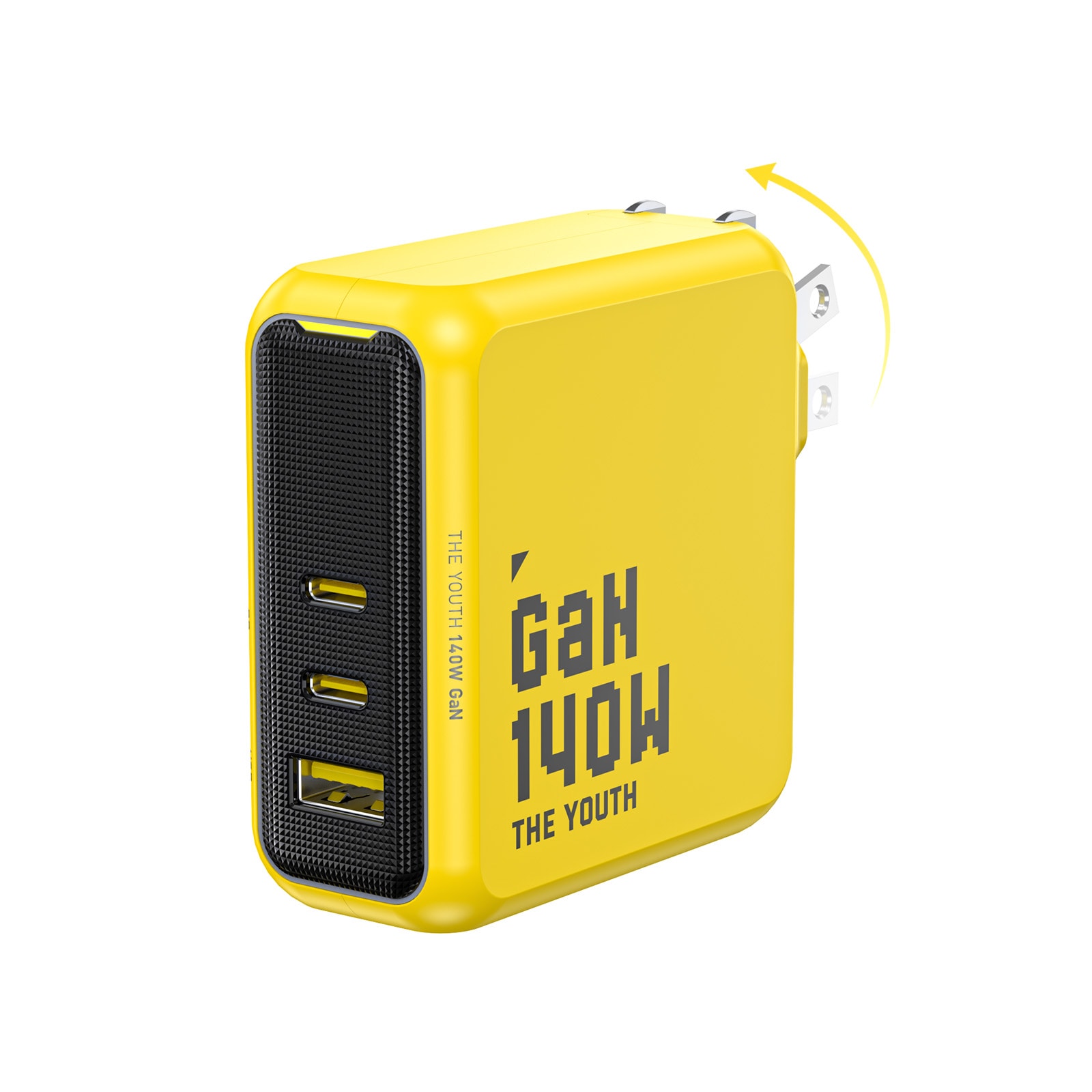 THE YOUTH 140W 急速充電器 GaN搭載 USB-C×2 USB-A 3ポート 高出力 小型 軽量 折りたたみ式プラグ PSE認証 MacBook iPhone iPad Galaxy