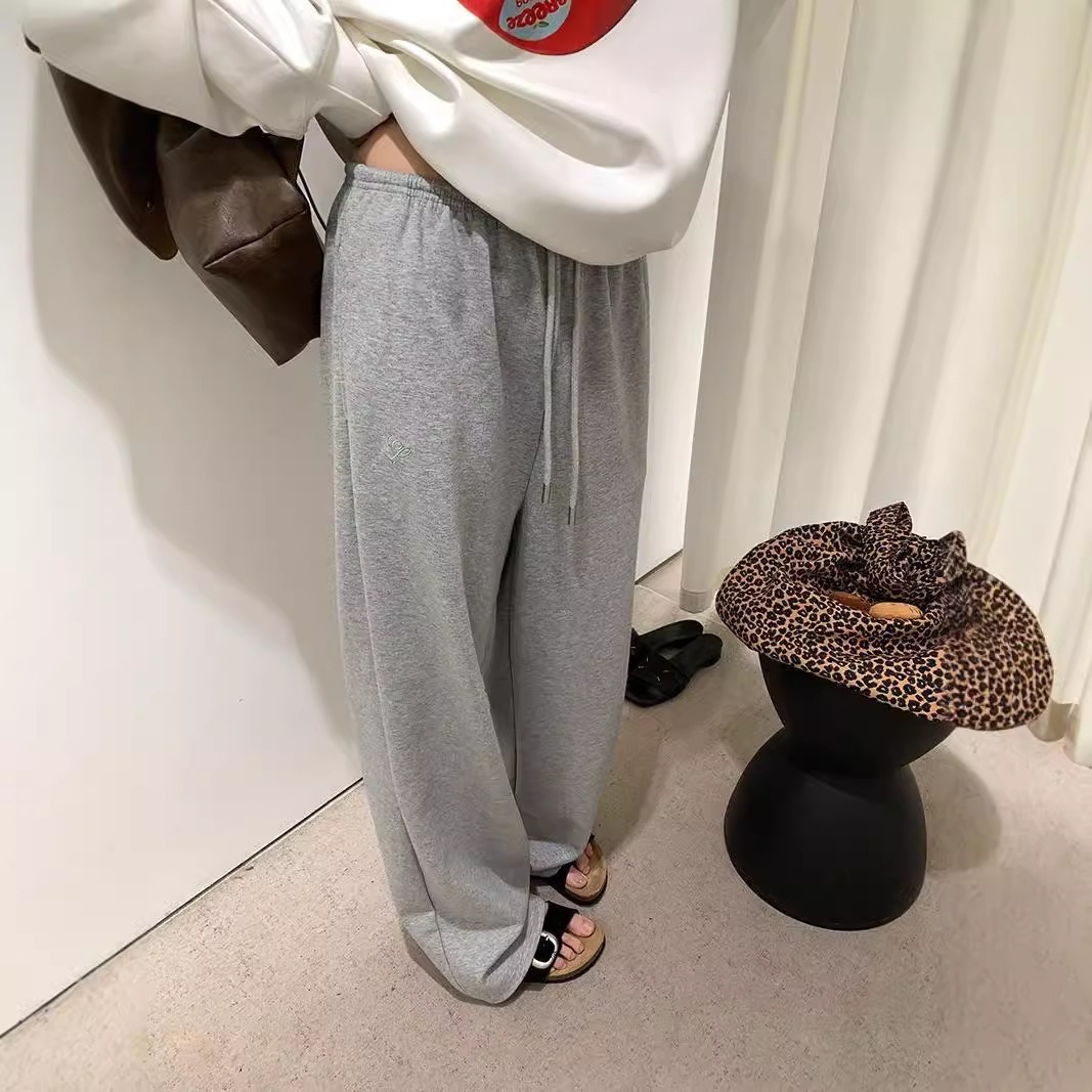 パンツ レディース ドレープ スポーツ カジュアル パンツ 初秋 ウエストゴム ドローストリング ストレートレッグ ワイドレッグパンツ ゆったり スリム フロアレングスパンツ
